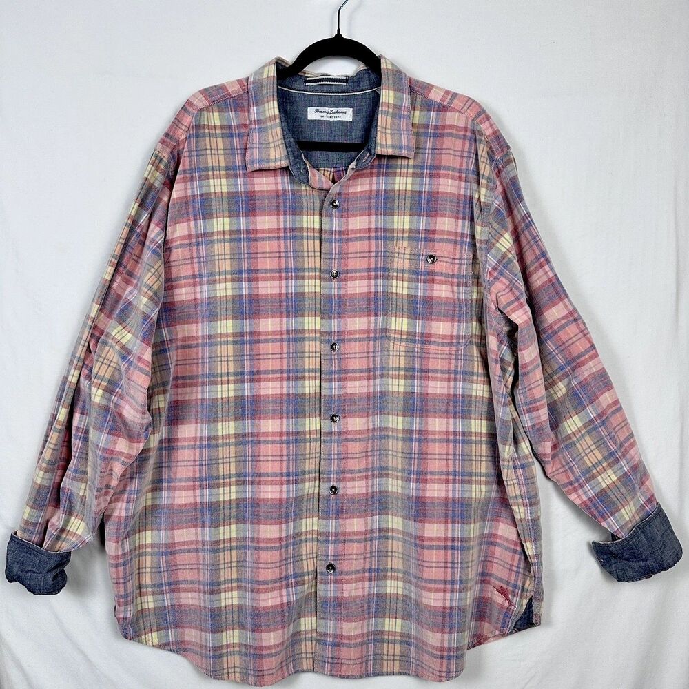 Tommy Bahama Coastline Cord Corduroy Shirt - Plaid Contrasting Cuff Men Sz 2XLT